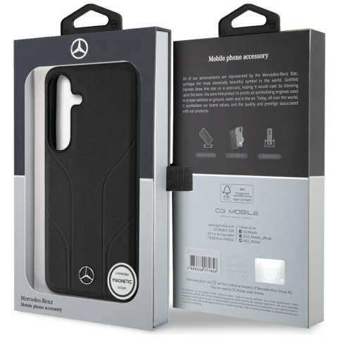 Etui Mercedes Leather Debossed Lines MagSafe do Samsung Galaxy S25 czarny
