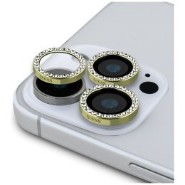 Zestaw 2w1 Guess BP Rhinestone szkło na ekran i obiektyw aparatu do iPhone 16 Pro Max złoty