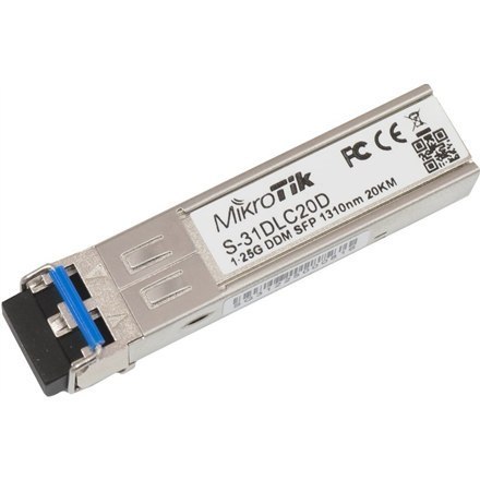 MikroTik | S-31DLC20D | SFP | Single-Mode Fiber | Dual LC | 10/100/1000 Mbit/s | Wavelength 1310 nm | Maximum transfer distance