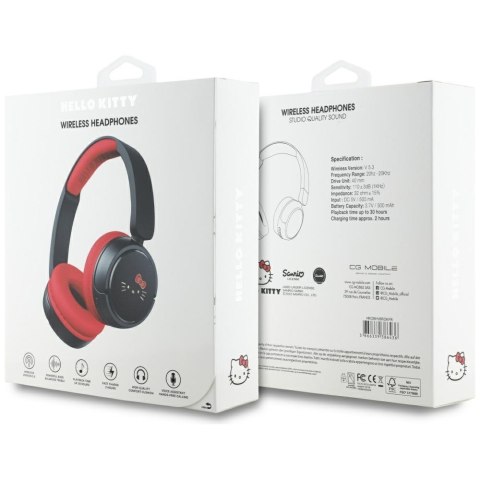 Słuchawki nauszne Hello Kitty Face Logo Bluetooth czerwony