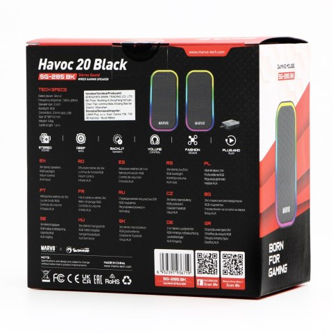 Marvo głośniki HAVOC 20BK, 6W, czarne, podświetlane
