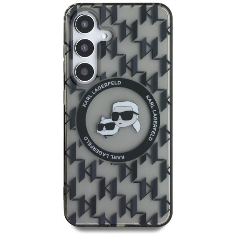 Etui Karl Lagerfeld Button Karl&Choupette Heads On KL Pattern MagSafe do Samsung Galaxy S25 czarny