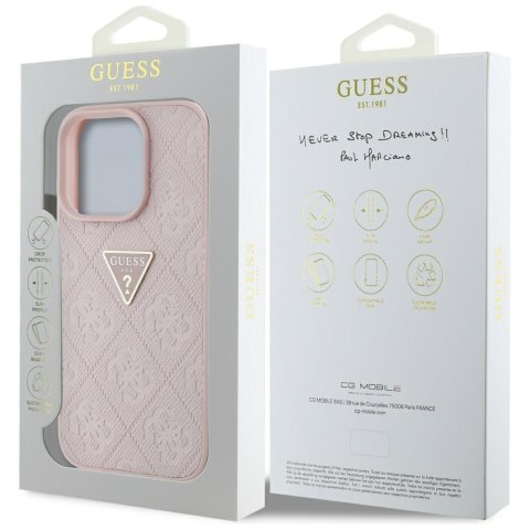 Etui Guess Hot Stamp 4G Pattern Triangle Metal Logo do iPhone 16 Pro różowy