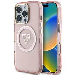 Etui Guess IML Metal Mountain Logo MagSafe do iPhone 16 Pro Max różowy