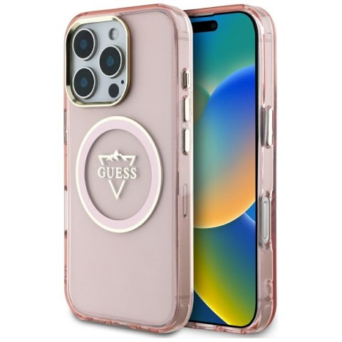 Etui Guess IML Metal Mountain Logo MagSafe do iPhone 16 Pro Max różowy
