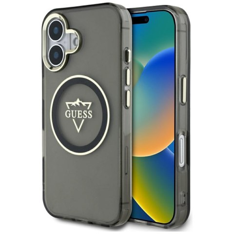 Etui Guess IML Metal Mountain Logo MagSafe do iPhone 16 czarny