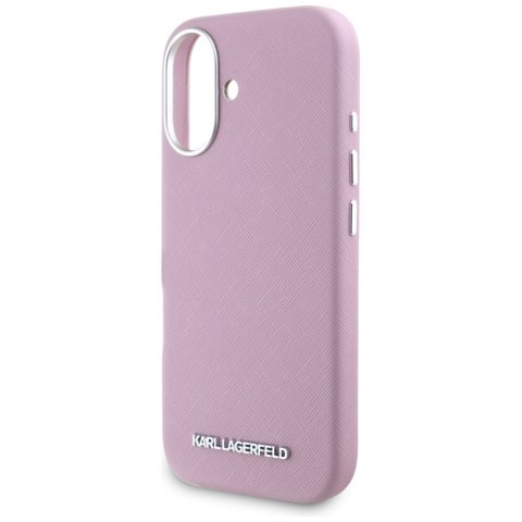 Etui Karl Lagerfeld Saffiano Full Wrapped Elongated Metal Logo MagSafe do iPhone 16 różowy