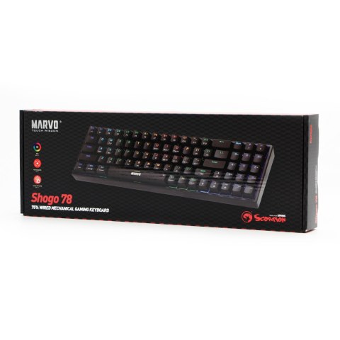 Marvo SHOGO 78, klawiatura US, do gry, przewodowa (USB), czarna, mechaniczna, podświetlenie