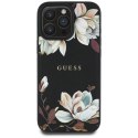 Etui Guess Grained Printed Flower Pattern MagSafe do iPhone 16 Pro czarny