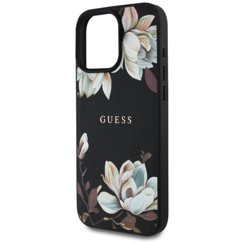 Etui Guess Grained Printed Flower Pattern MagSafe do iPhone 16 Pro czarny