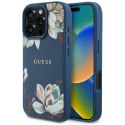 Etui Guess Grained Printed Flower Pattern MagSafe do iPhone 16 Pro niebieski