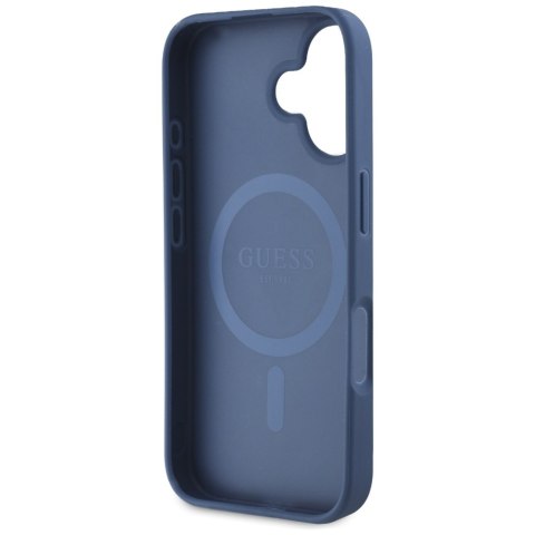 Etui Guess Grained Printed Flower Pattern MagSafe do iPhone 16 niebieski