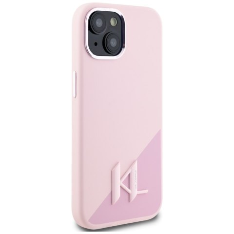 Etui Karl Lagerfeld Silicone Shadow Metal Initial MagSafe do iPhone 15 różowy