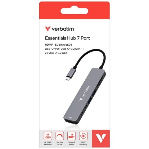 Adapter Hub Verbatim HDMI/USB-C 3.2/USB-C/2xUSB-A 3.2/SD/microSD aluminiowy 32158