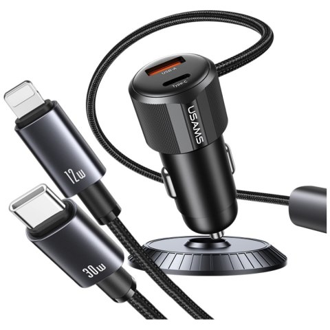Ładowarka samochodowa USAMS YT Series CC287 66W 1xUSB-A 1xUSB-C + kabel 2w1 USB-C/Lightning tarnish
