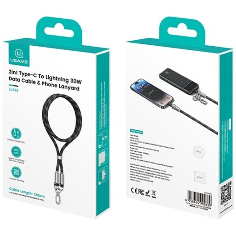 Smycz do telefonu z kablem do ładowania Usams SJ746 30W USB-C do Lightning 1.2m niebieski
