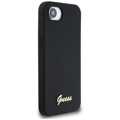 Etui Guess Silicone Script Metal Logo MagSafe do iPhone 16e czarny
