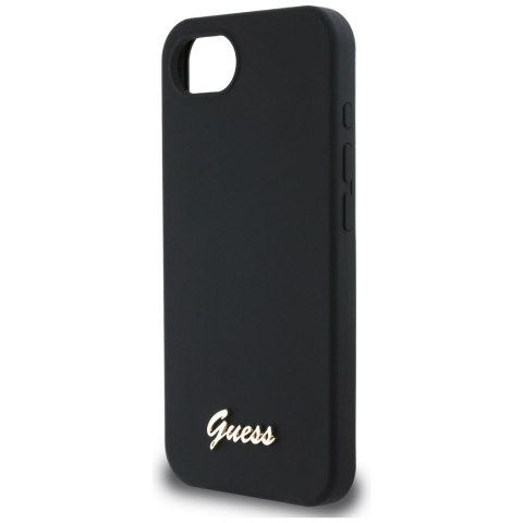 Etui Guess Silicone Script Metal Logo MagSafe do iPhone 16e czarny
