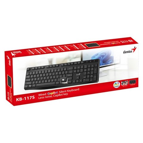 Genius KB-117S COPILOT, klawiatura CZ/SK, klasyczna, przewodowa (USB), czarna