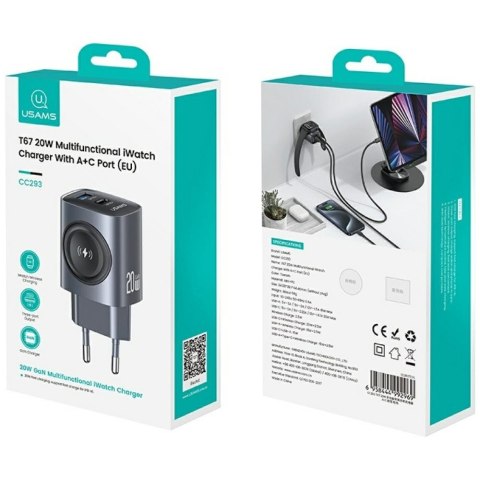Ładowarka sieciowa USAMS CC293 T67 20W iWatch 1xUSB-C 1xUSB-A tarnish