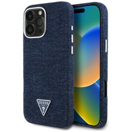 Etui Guess Denim Triangle Logo MagSafe do iPhone 16 Pro Max niebieski