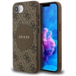 Etui Guess 4G Circle Classic Logo MagSafe do iPhone 16e brązowy