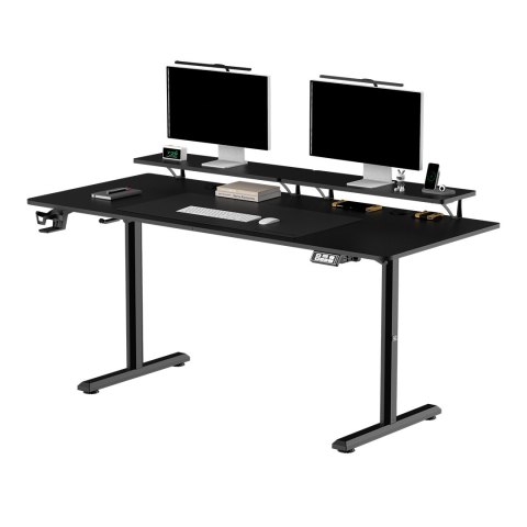 Biurko, elektycznie regulowany, 160X70 cm, 72-117 cm, HIGHLANDER XXL BLACK, czarny, ULTRADESK