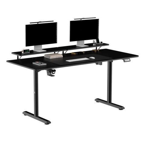 Biurko, elektycznie regulowany, 160X70 cm, 72-117 cm, HIGHLANDER XXL BLACK, czarny, ULTRADESK