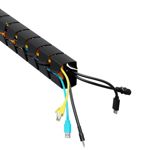 Organizer kabli, Gęsia szyja z magnetycznym mocowaniem, czarno-pomarańczowy, 1285mm, do stołów z regulacją wysokości, Powerton