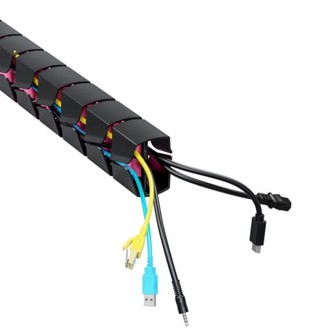 Organizer kabli, Gęsia szyja z magnetycznym mocowaniem, czarno-różowy, 1285mm, do stołów z regulacją wysokości, Powerton