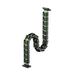 Organizer kabli, Gęsia szyja z magnetycznym mocowaniem, czarno-zielony, 1285mm, do stołów z regulacją wysokości, Powerton