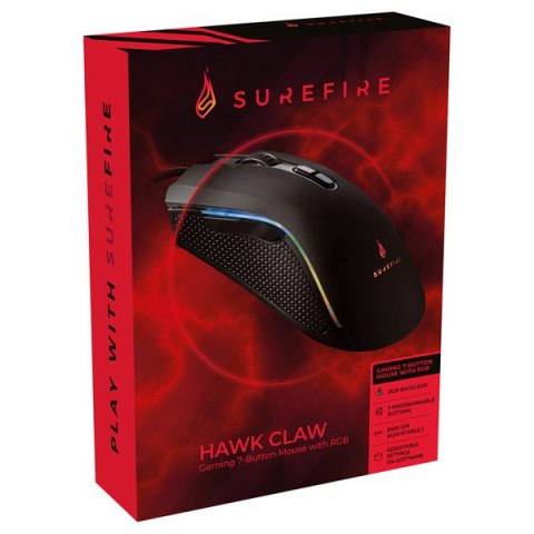 Mysz przewodowa, Surefire Hawk Claw Gaming, czarna, optyczna, 6400DPI