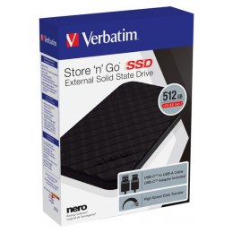 SSD Zewnętrzny Verbatim Store N Go, 53250, 512GB, czarny, USB-A/Micro-B, z adapterem USB-A na USB-C(TM), 2.5