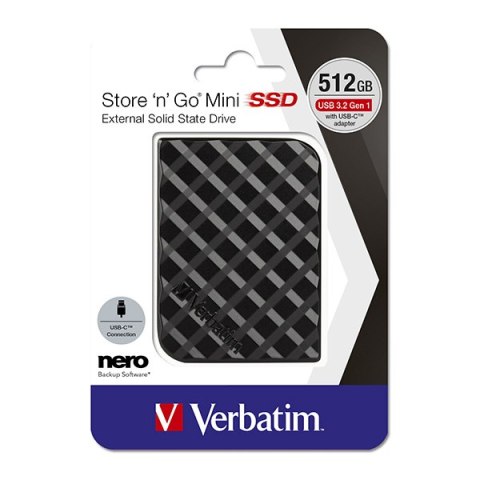 SSD Zewnętrzny Verbatim Store N Go Mini, 53236, 512GB, czarny, USB-A/Micro-B, z adapterem USB-A na USB-C(TM), USB-C