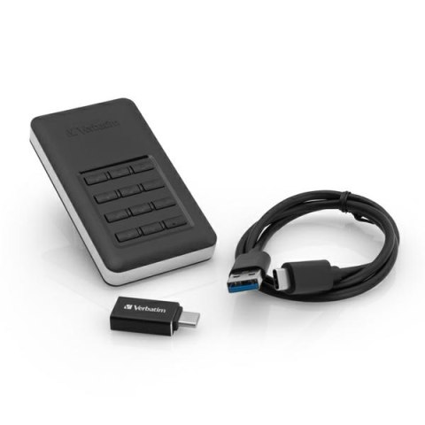 SSD Zewnętrzny Verbatim Store N Go Secure, 53402, 256GB, czarny, szyfrowane, z klawiaturą numeryczną, złącze USB-C, 2.5", USB-C,