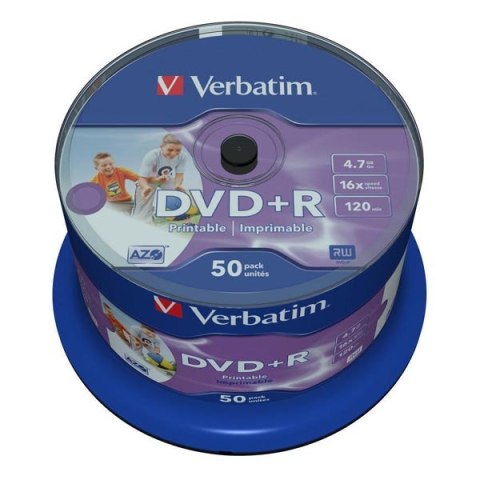 Verbatim DVD+R, Wide Inkjet Printable No ID Brand, 43512, 4.7GB, 16x, spindle, 50-pack, 12cm, do archiwizacji danych