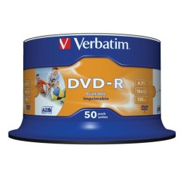 Verbatim DVD-R, Wide Inkjet Printable No ID Brand, 43533, 4.7GB, 16x, spindle, 50-pack, 12cm, do archiwizacji danych
