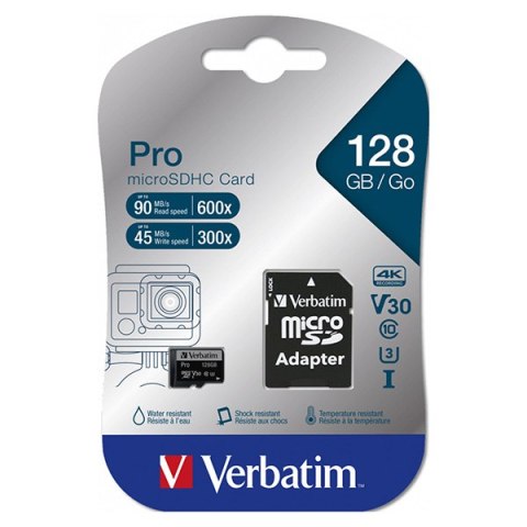 Verbatim Karta pamięci Pro MicroSD, 128GB, micro SDXC, 47044, UHS 3 (U3), z adapterm