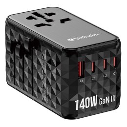 Verbatim, Uniwersalny adapter podróżny 2x USB-C PD i QC 4+, 1x USB-C PD 3.0, 1x USB-A QC, czarny, 140 W