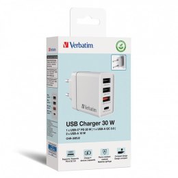 Verbatim Zasilacz / sieciowy adapter 30W, 4-portowy, 1x USB-C, 3x USB-A