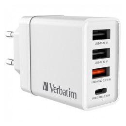 Verbatim Zasilacz / sieciowy adapter 30W, 4-portowy, 1x USB-C, 3x USB-A
