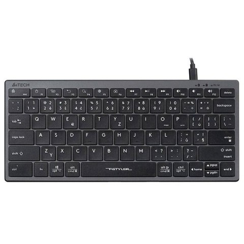 A4Tech FX51, Klawiatura CZ, bez bloku numerycznego, niski profil rodzaj przewodowa (USB), szara
