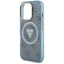Etui Guess IML Metal Glitter 4G Circle Triangle MagSafe do iPhone 16 Pro Max niebieski