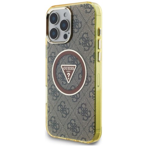Etui Guess IML Metal Glitter 4G Circle Triangle MagSafe do iPhone 16 Pro brązowy