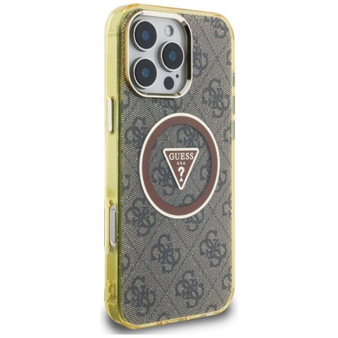 Etui Guess IML Metal Glitter 4G Circle Triangle MagSafe do iPhone 16 Pro brązowy