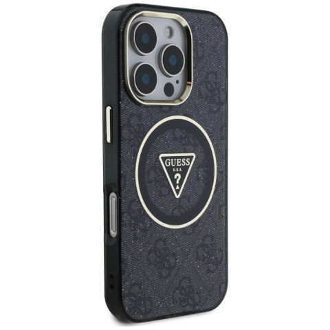 Etui Guess IML Metal Glitter 4G Circle Triangle MagSafe do iPhone 16 Pro czarny