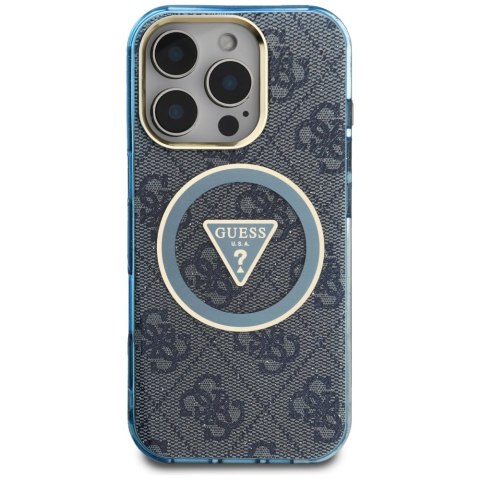 Etui Guess IML Metal Glitter 4G Circle Triangle MagSafe do iPhone 16 Pro niebieski