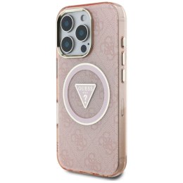 Etui Guess IML Metal Glitter 4G Circle Triangle MagSafe do iPhone 16 Pro różowy