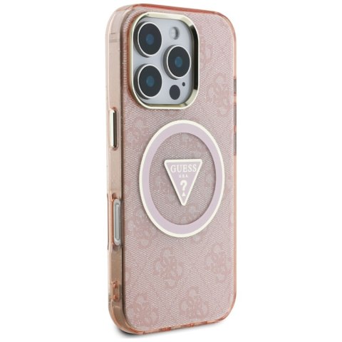 Etui Guess IML Metal Glitter 4G Circle Triangle MagSafe do iPhone 16 Pro różowy