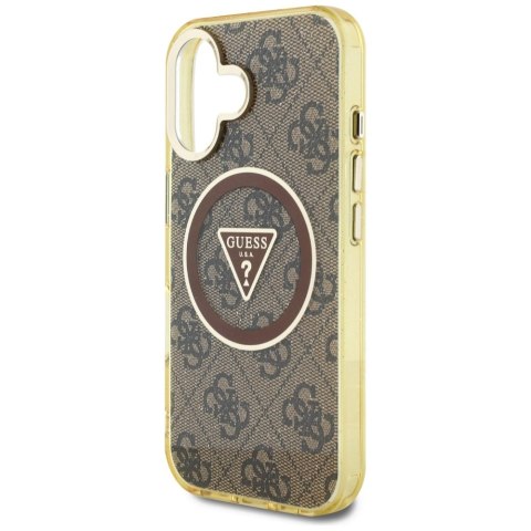 Etui Guess IML Metal Glitter 4G Circle Triangle MagSafe do iPhone 16 brązowy